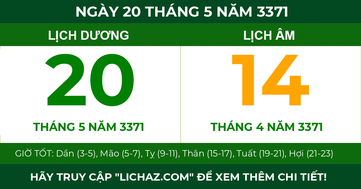 lịch âm ngày 20 tháng 5 năm 3371