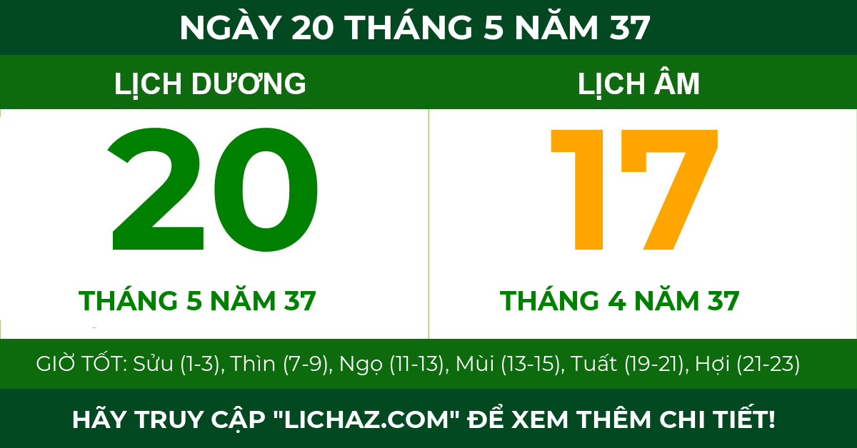 lịch âm ngày 20 tháng 5 năm 37