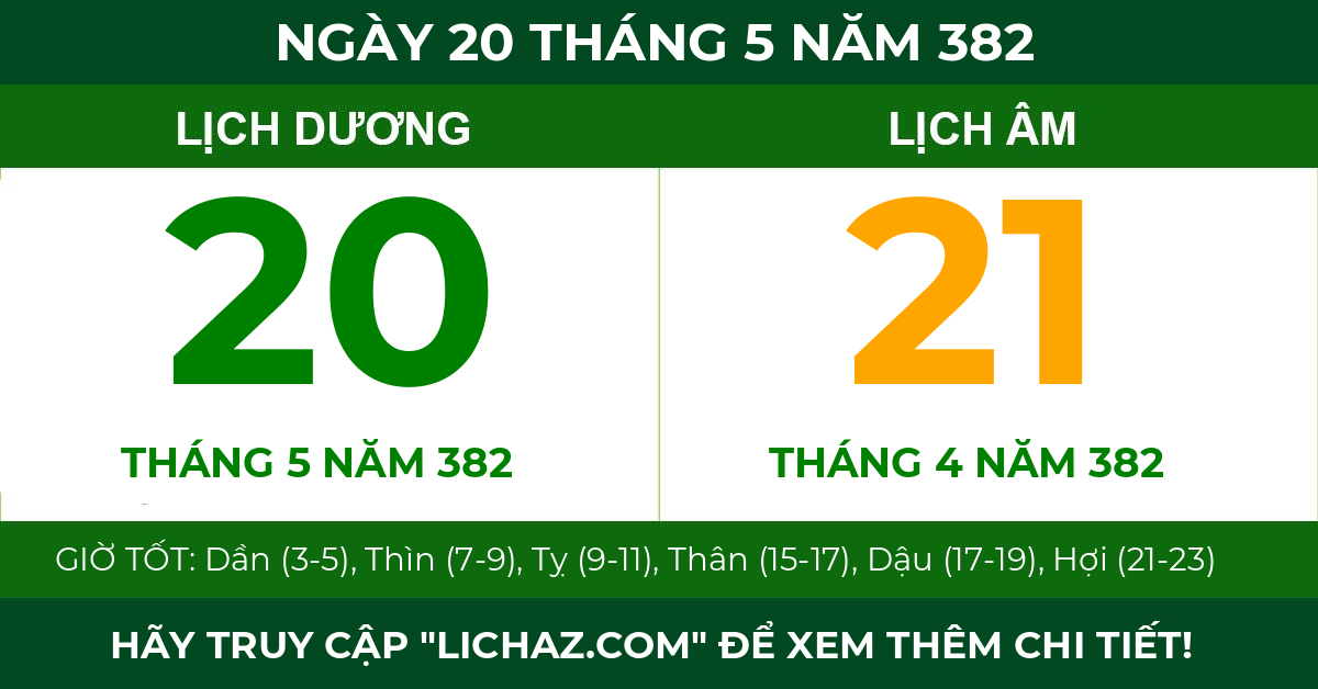 lịch âm ngày 20 tháng 5 năm 382