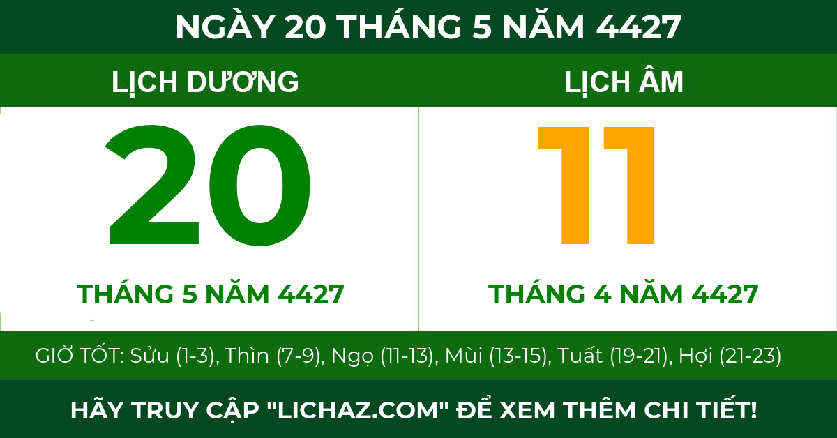 lịch âm ngày 20 tháng 5 năm 4427