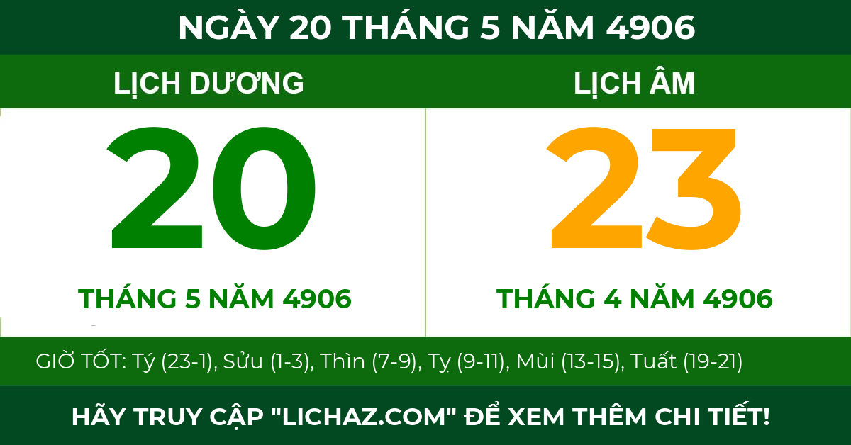 lịch âm ngày 20 tháng 5 năm 4906