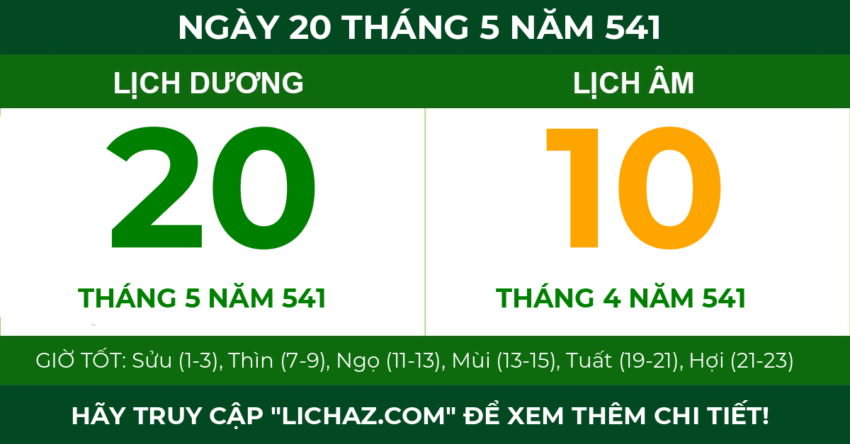lịch âm ngày 20 tháng 5 năm 541