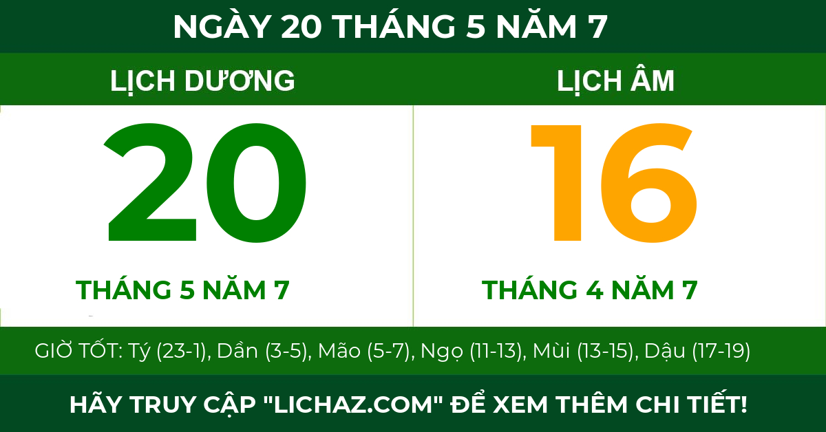 lịch âm ngày 20 tháng 5 năm 7
