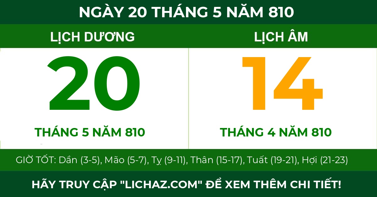 lịch âm ngày 20 tháng 5 năm 810