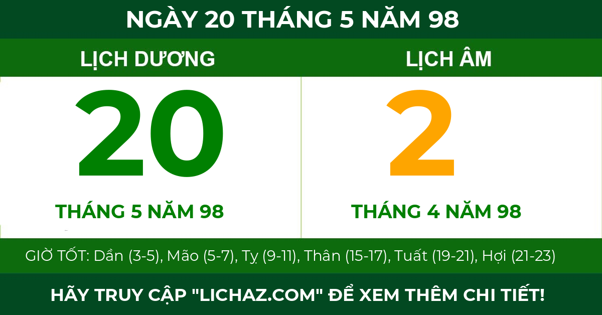 lịch âm ngày 20 tháng 5 năm 98