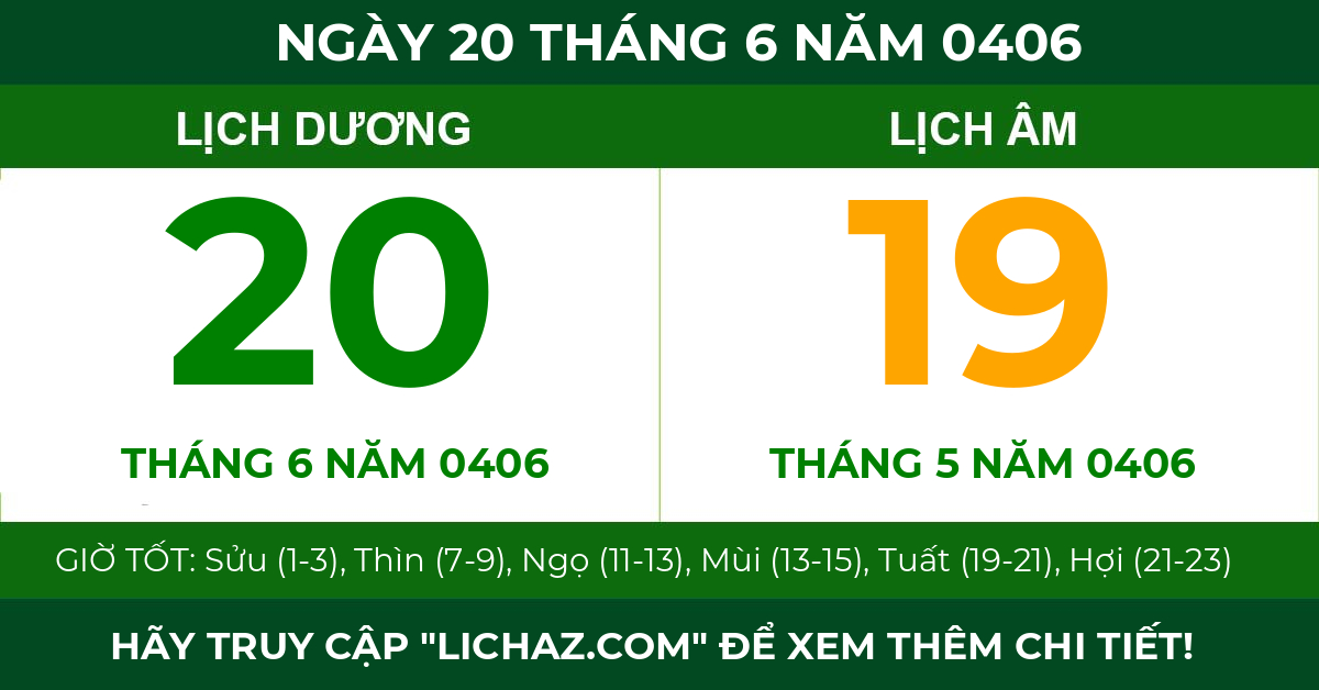 lịch âm ngày 20 tháng 6 năm 0406