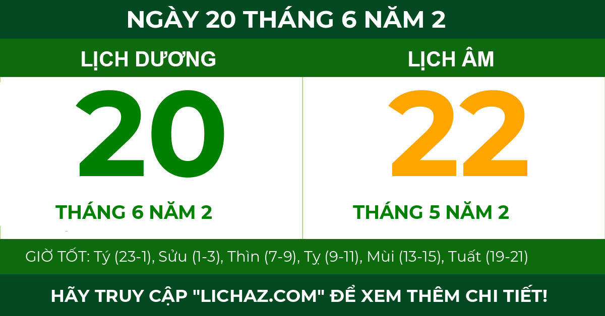 lịch âm ngày 20 tháng 6 năm 2