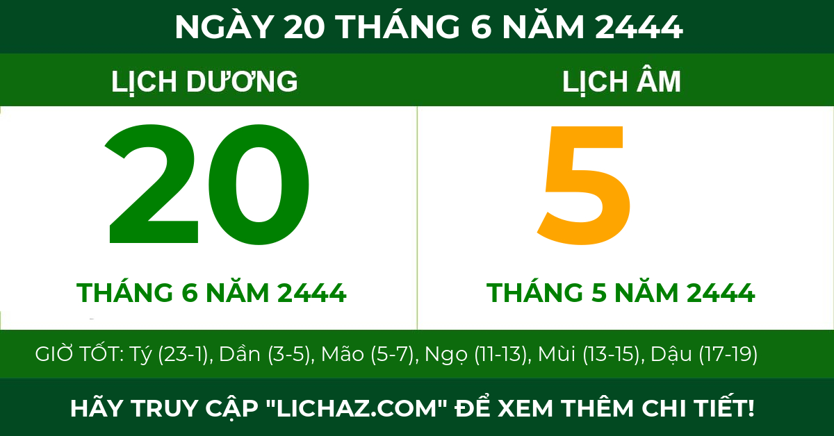 lịch âm ngày 20 tháng 6 năm 2444