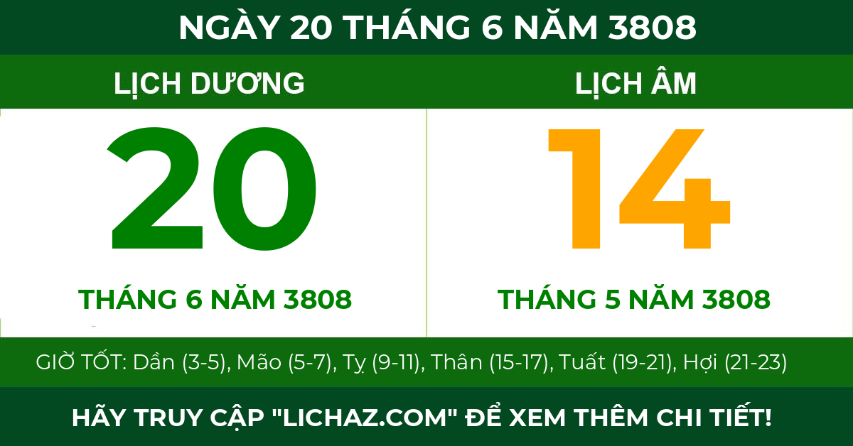 lịch âm ngày 20 tháng 6 năm 3808