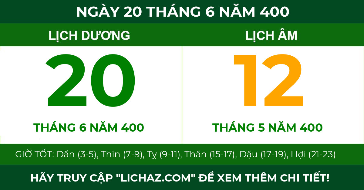 lịch âm ngày 20 tháng 6 năm 400
