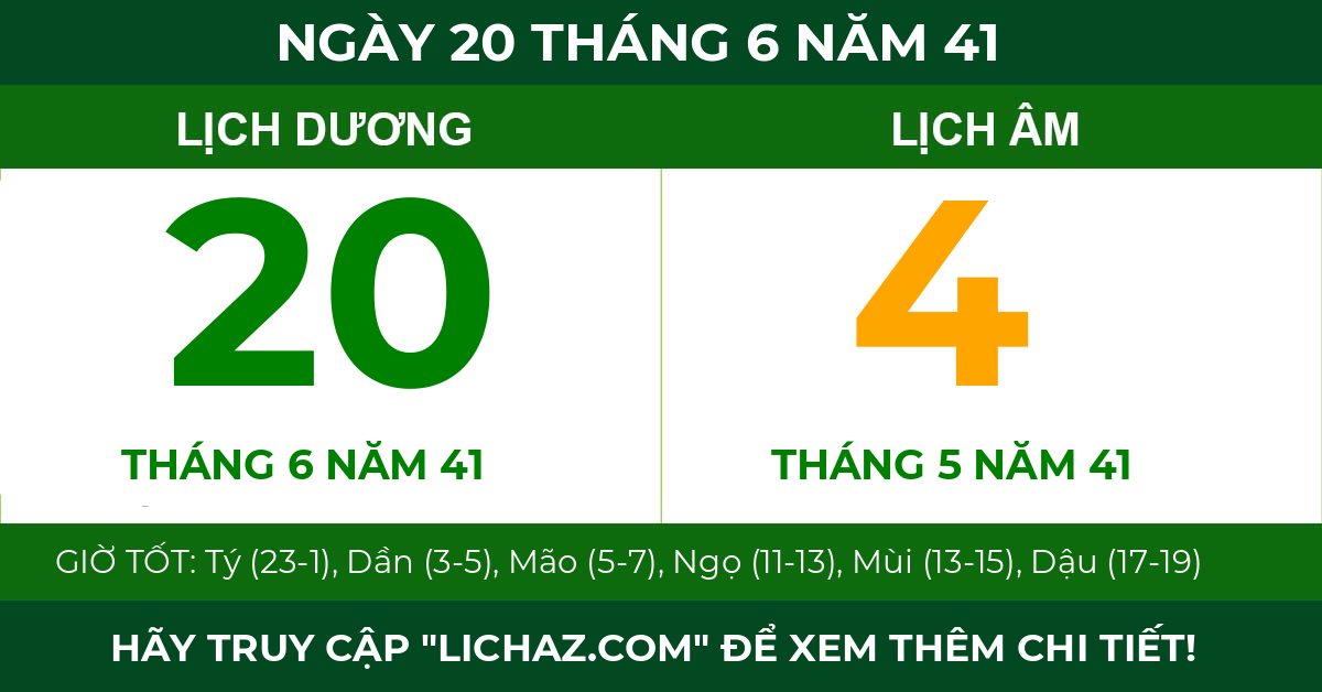 lịch âm ngày 20 tháng 6 năm 41