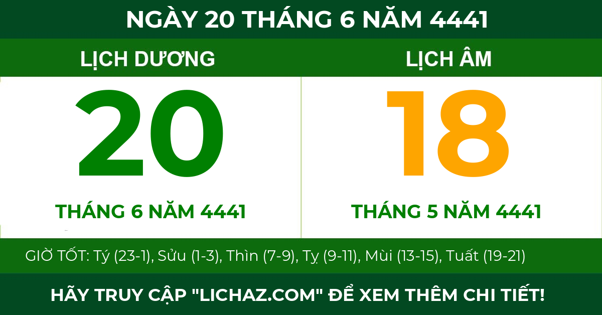 lịch âm ngày 20 tháng 6 năm 4441