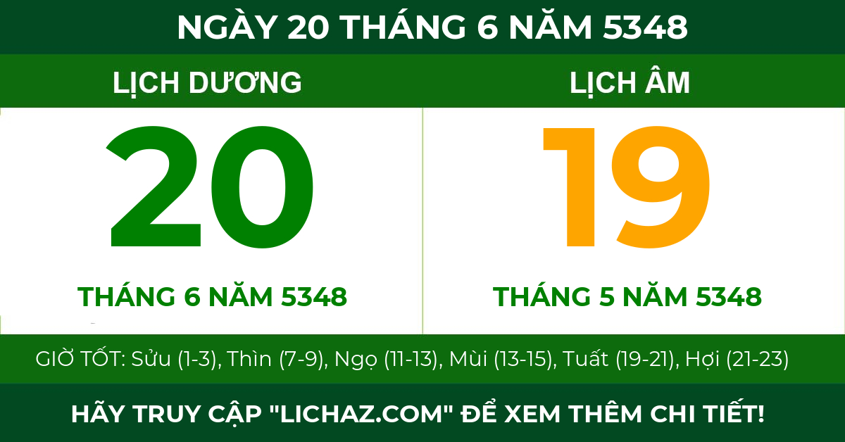 lịch âm ngày 20 tháng 6 năm 5348