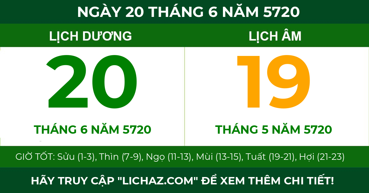 lịch âm ngày 20 tháng 6 năm 5720