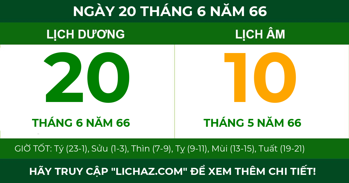lịch âm ngày 20 tháng 6 năm 66