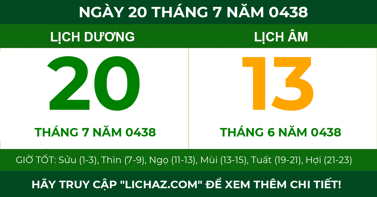 lịch âm ngày 20 tháng 7 năm 0438