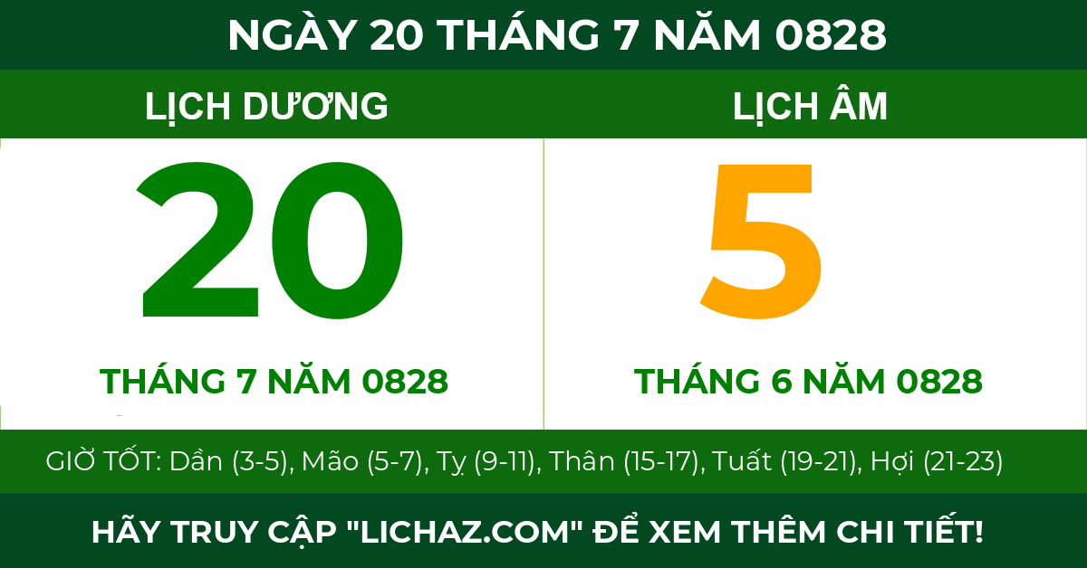 lịch âm ngày 20 tháng 7 năm 0828