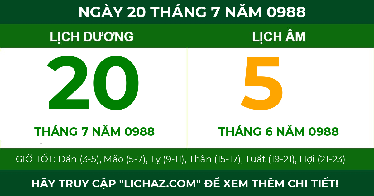 lịch âm ngày 20 tháng 7 năm 0988