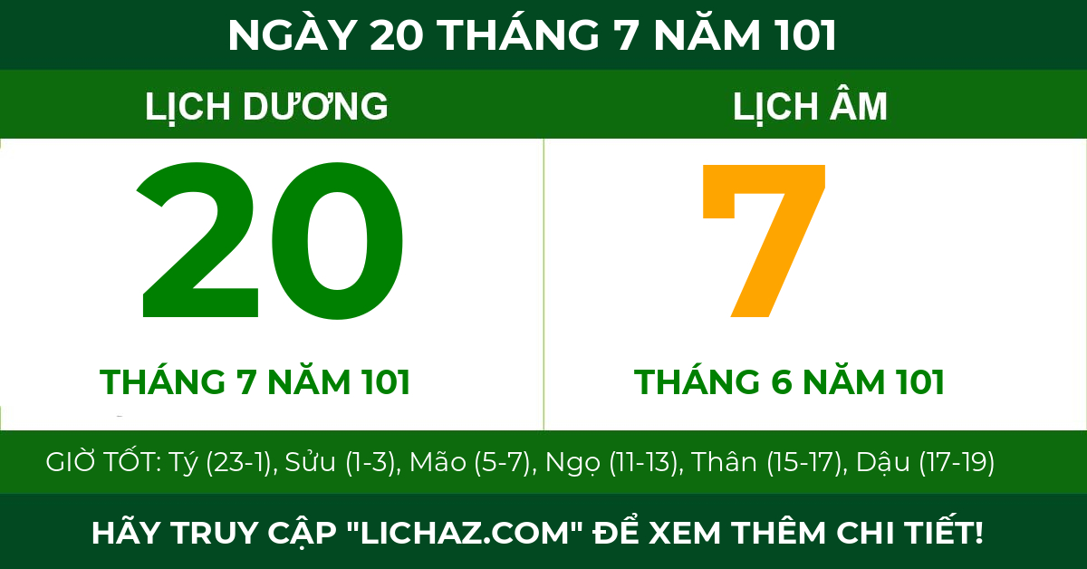 lịch âm ngày 20 tháng 7 năm 101