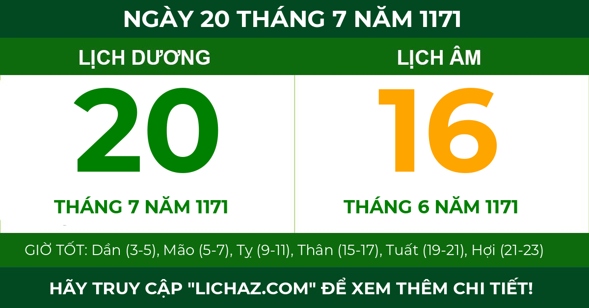 lịch âm ngày 20 tháng 7 năm 1171