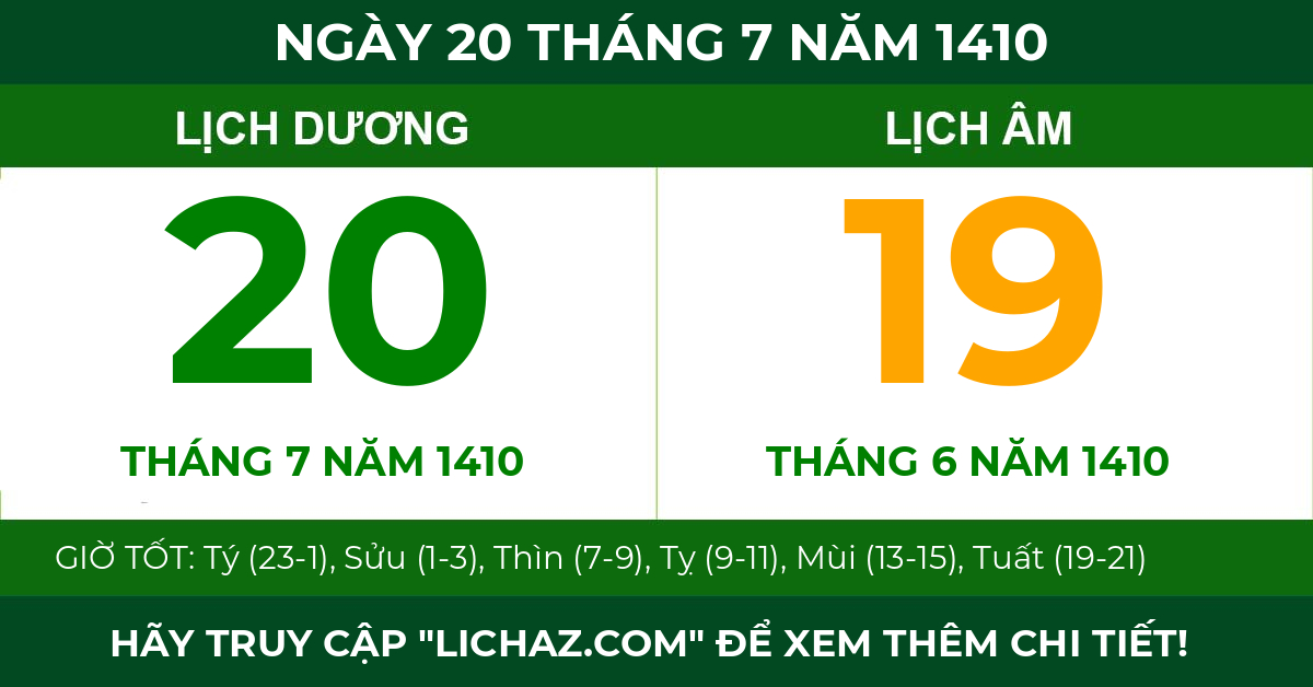 lịch âm ngày 20 tháng 7 năm 1410