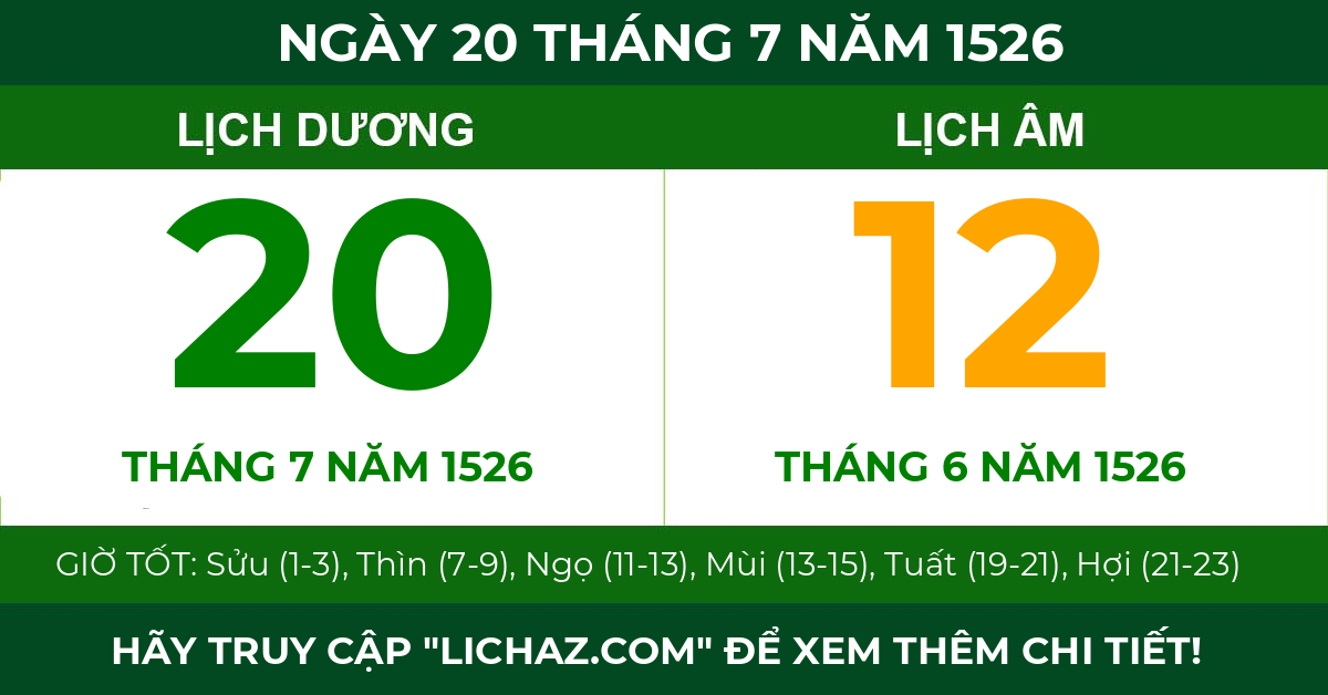 lịch âm ngày 20 tháng 7 năm 1526