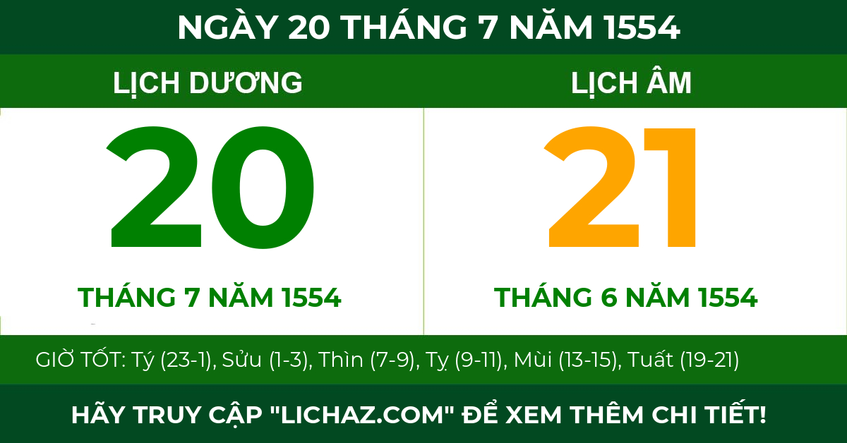 lịch âm ngày 20 tháng 7 năm 1554
