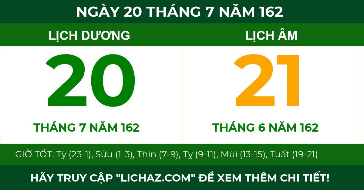 lịch âm ngày 20 tháng 7 năm 162