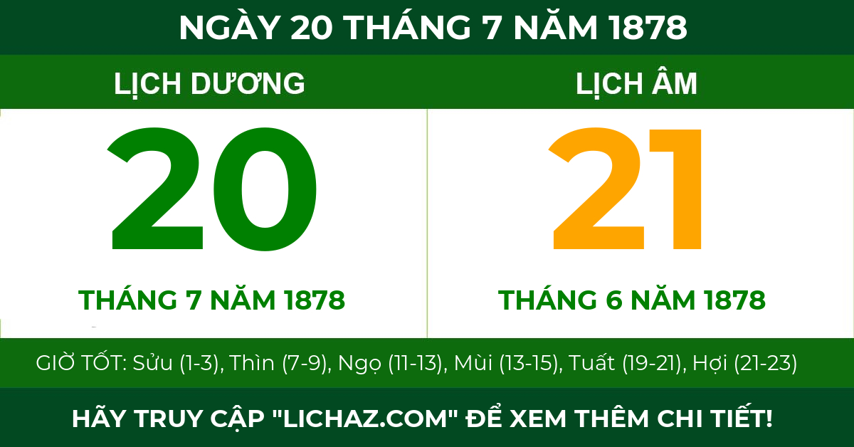 lịch âm ngày 20 tháng 7 năm 1878