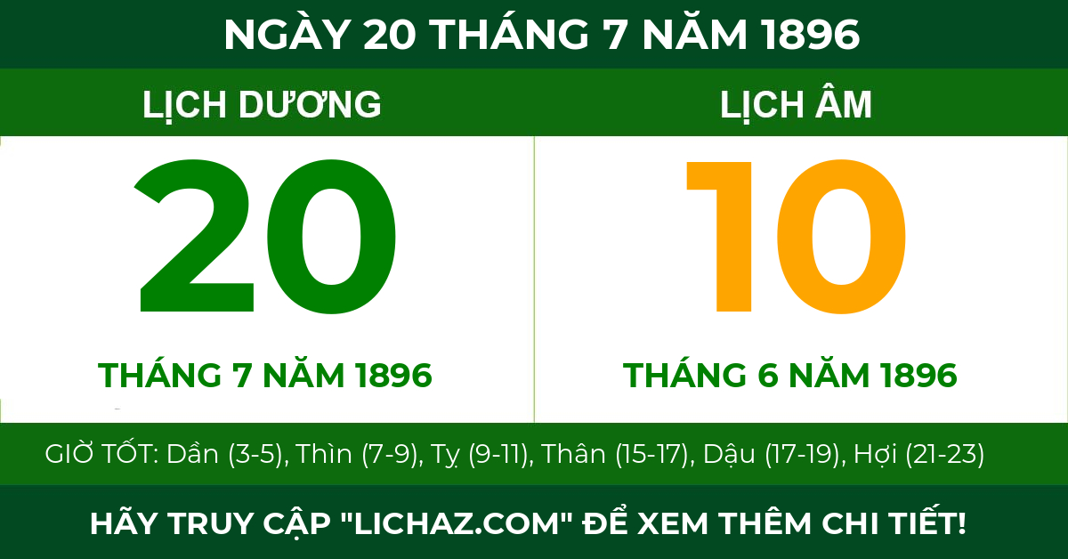lịch âm ngày 20 tháng 7 năm 1896
