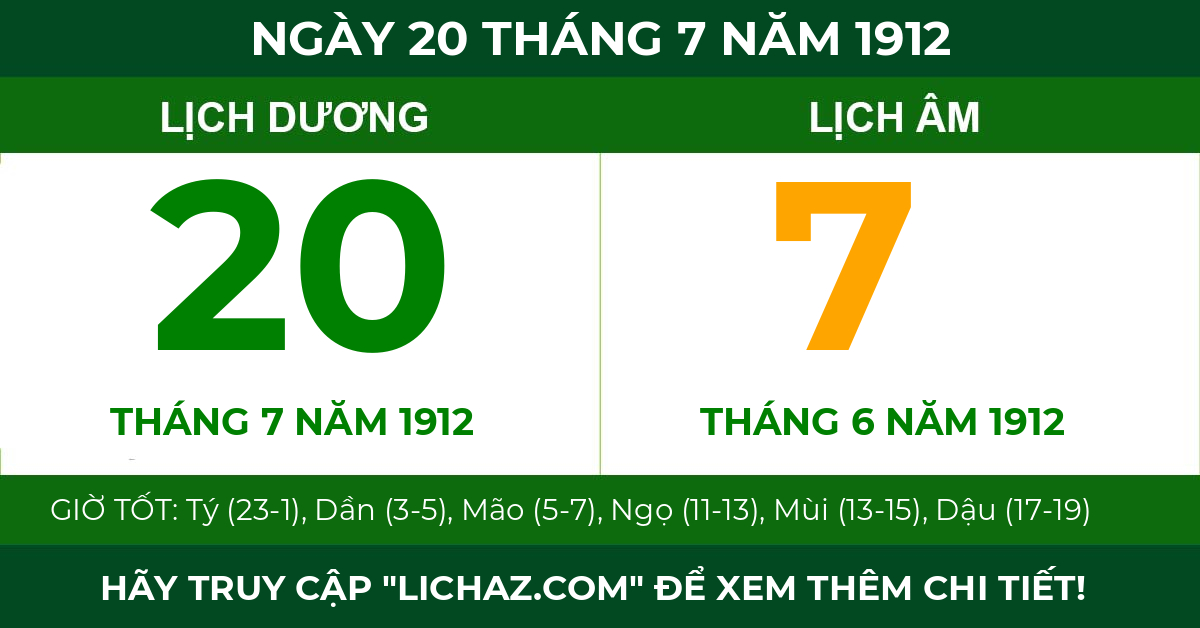 lịch âm ngày 20 tháng 7 năm 1912