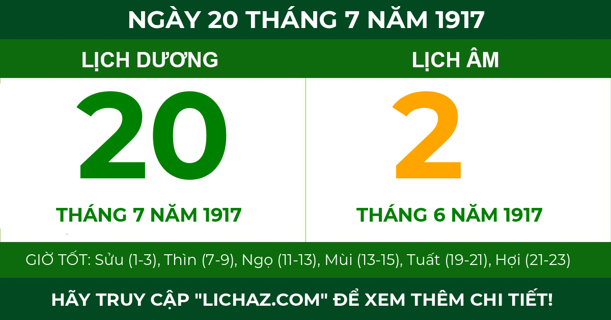 lịch âm ngày 20 tháng 7 năm 1917