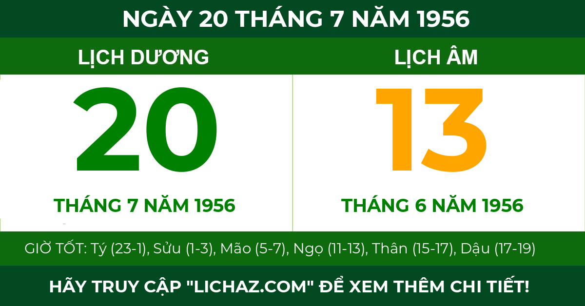 lịch âm ngày 20 tháng 7 năm 1956