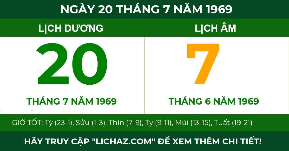 lịch âm ngày 20 tháng 7 năm 1969
