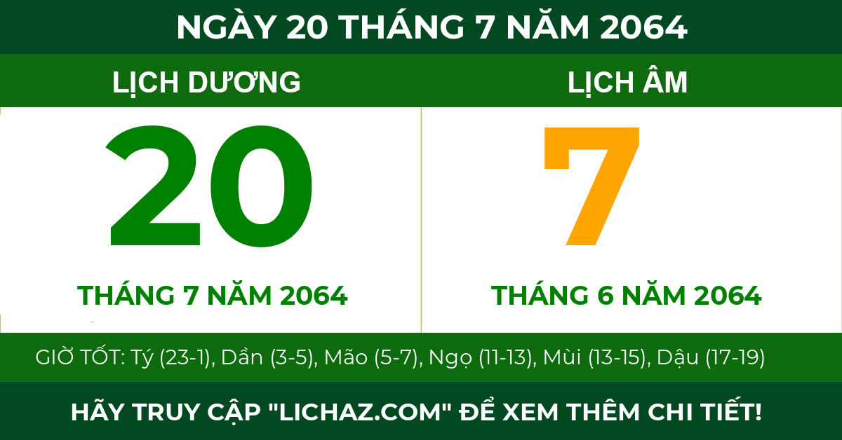 lịch âm ngày 20 tháng 7 năm 2064