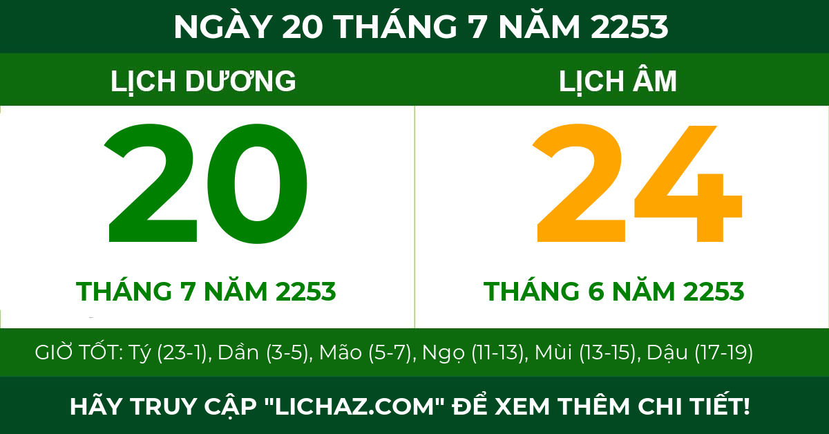 lịch âm ngày 20 tháng 7 năm 2253