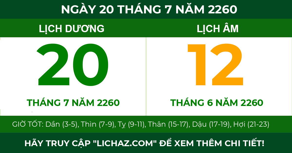 lịch âm ngày 20 tháng 7 năm 2260