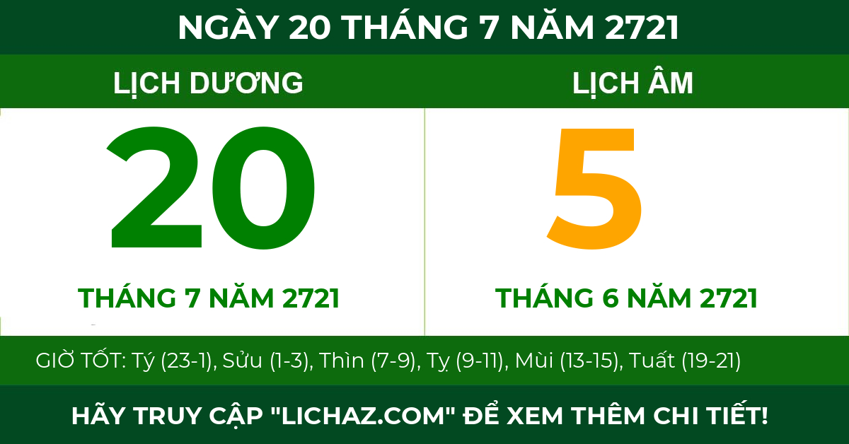 lịch âm ngày 20 tháng 7 năm 2721