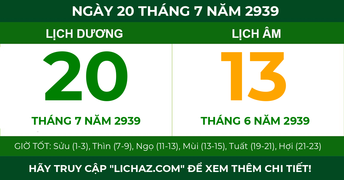 lịch âm ngày 20 tháng 7 năm 2939