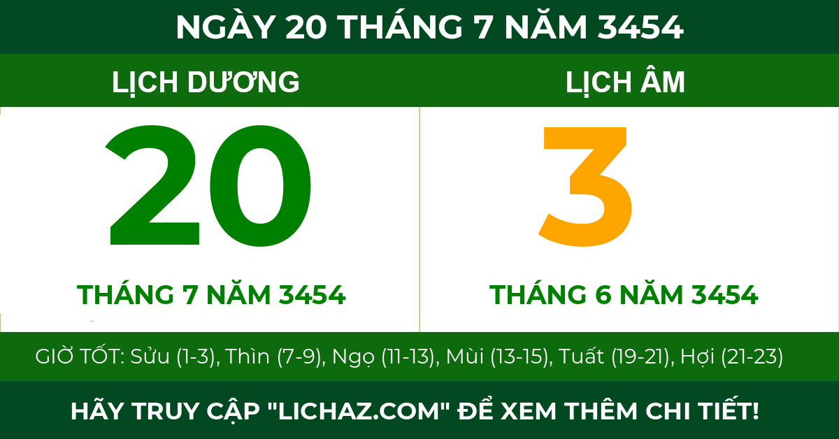 lịch âm ngày 20 tháng 7 năm 3454