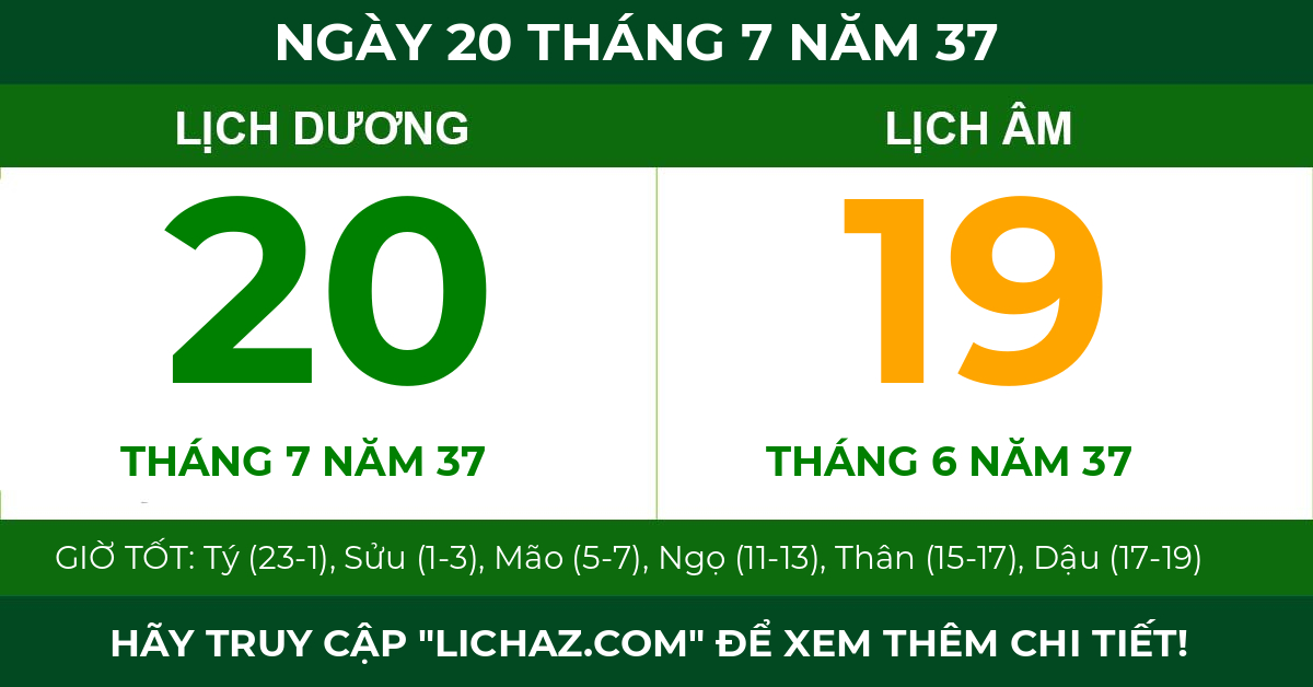 lịch âm ngày 20 tháng 7 năm 37