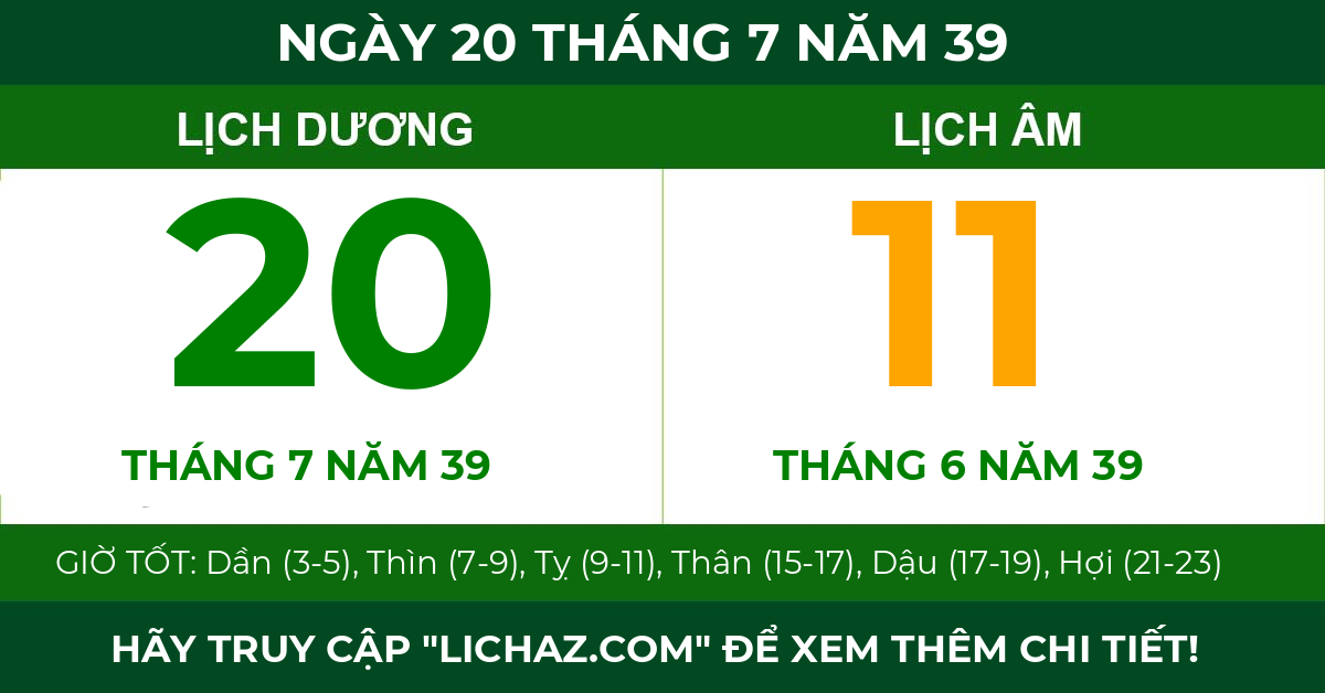 lịch âm ngày 20 tháng 7 năm 39