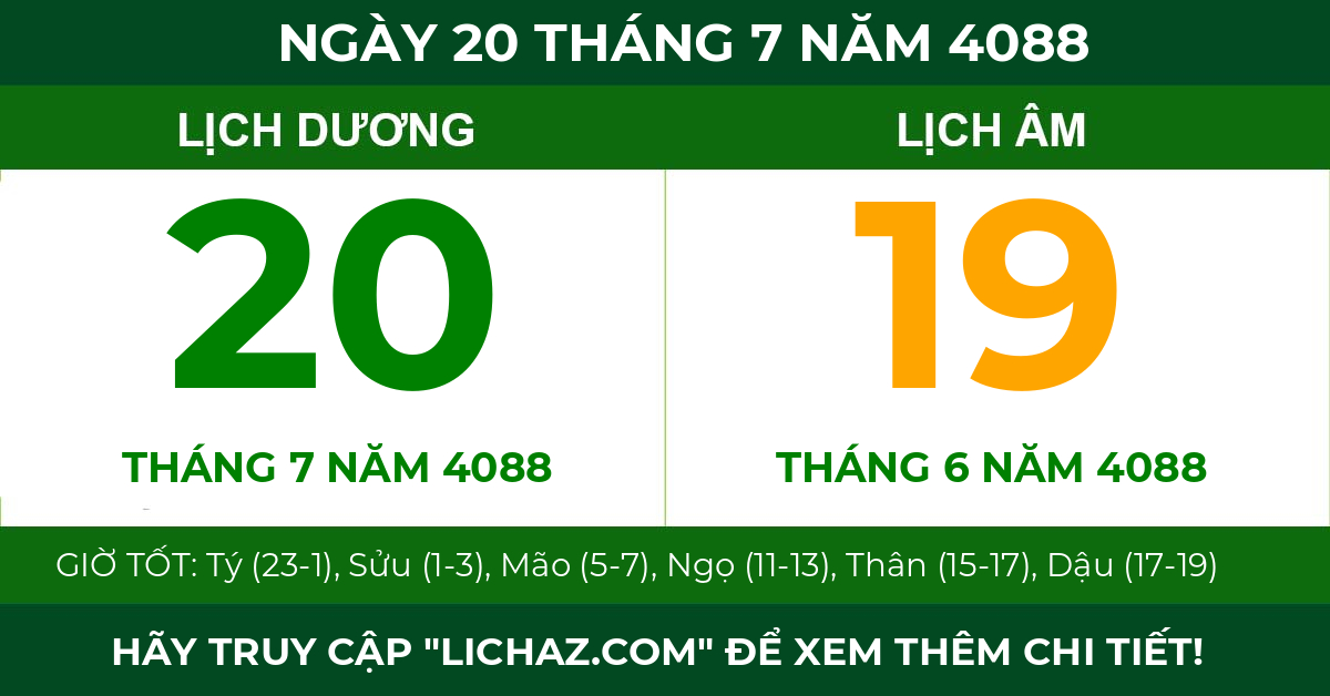 lịch âm ngày 20 tháng 7 năm 4088