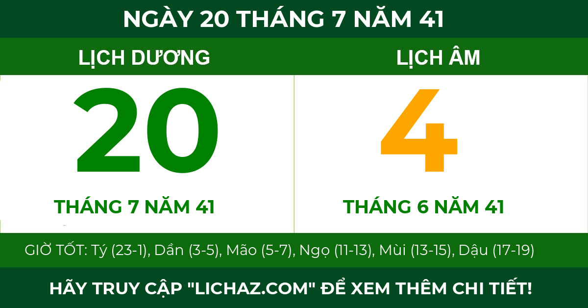 lịch âm ngày 20 tháng 7 năm 41