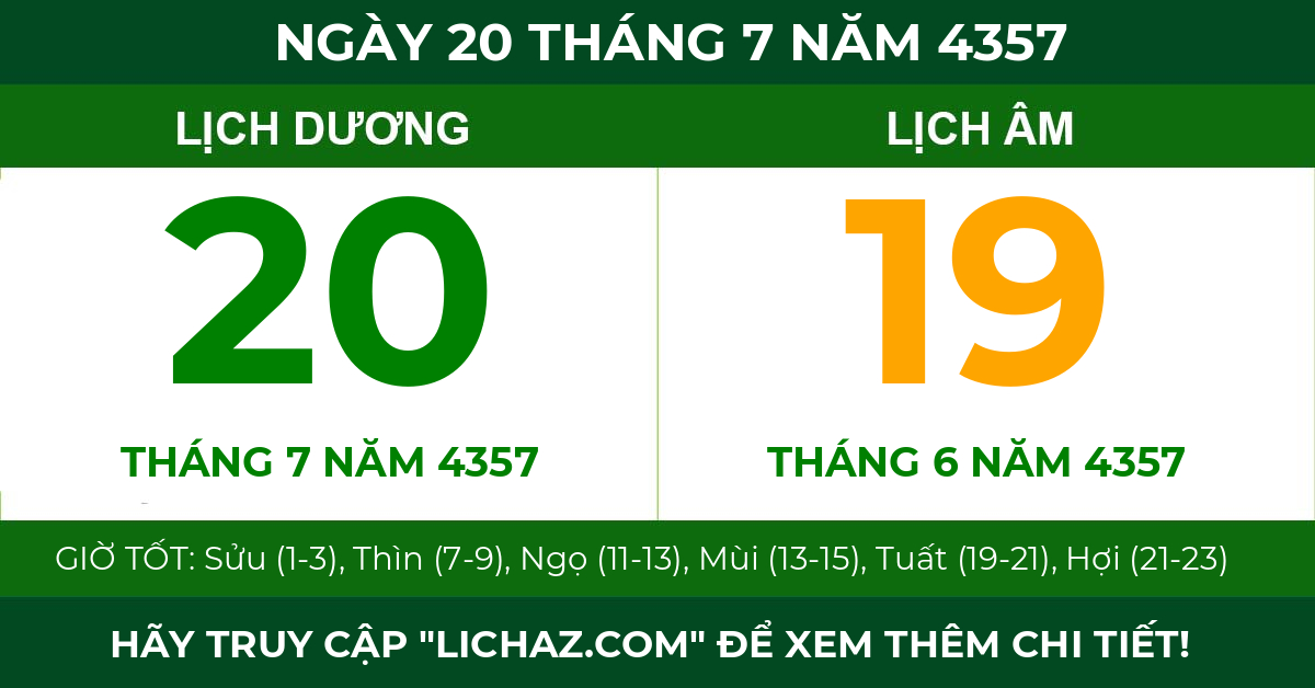 lịch âm ngày 20 tháng 7 năm 4357