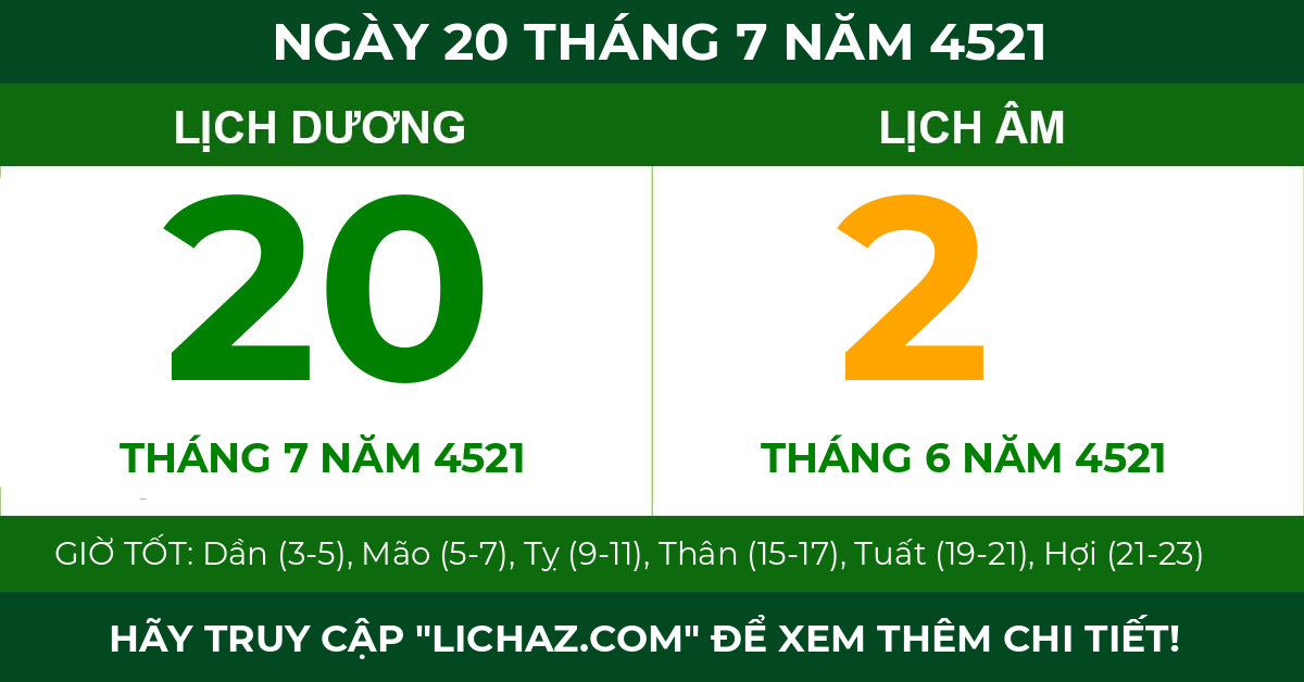 lịch âm ngày 20 tháng 7 năm 4521
