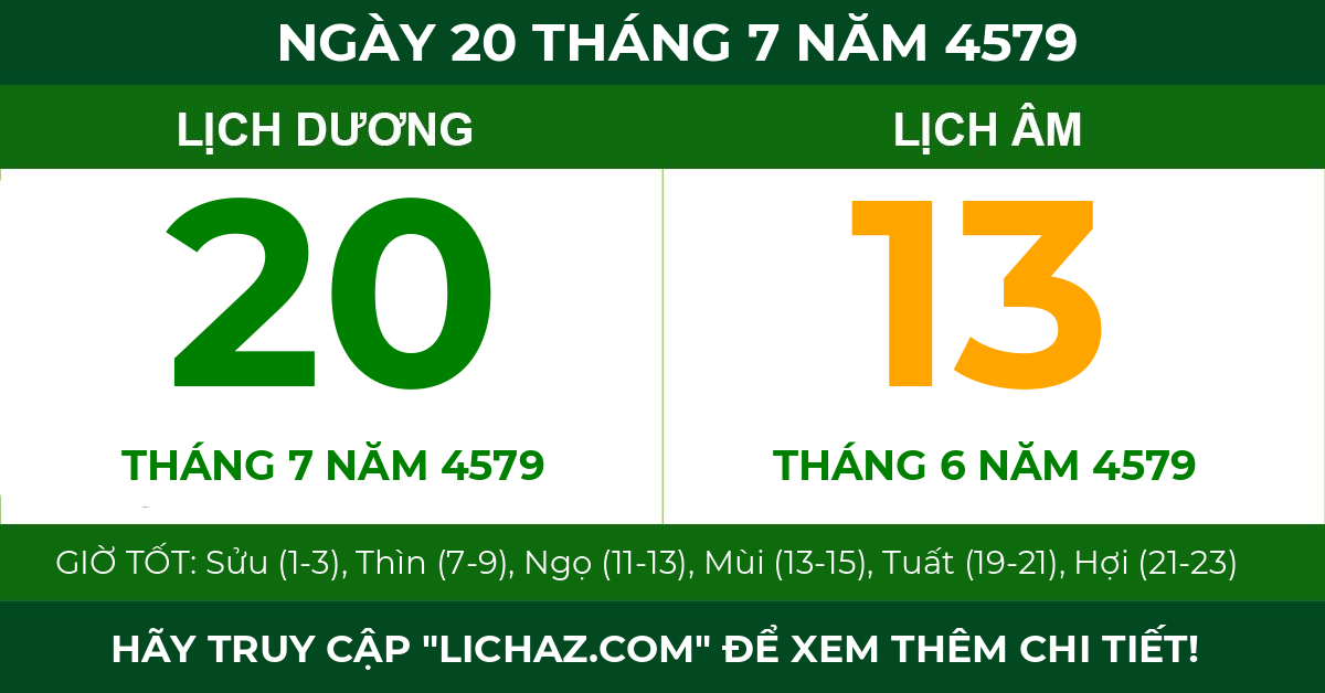 lịch âm ngày 20 tháng 7 năm 4579