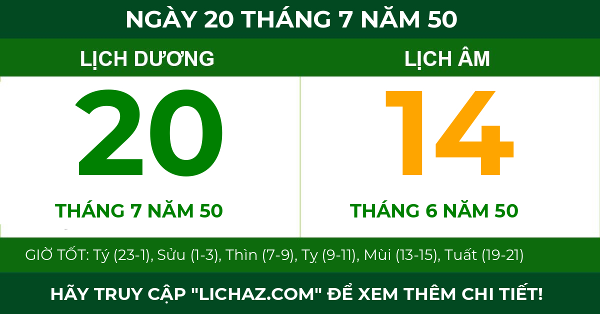 lịch âm ngày 20 tháng 7 năm 50