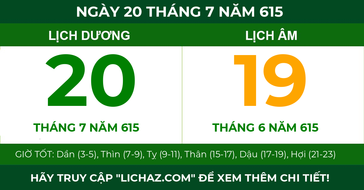 lịch âm ngày 20 tháng 7 năm 615
