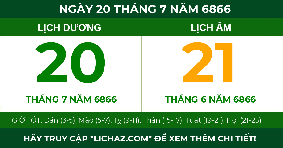 lịch âm ngày 20 tháng 7 năm 6866